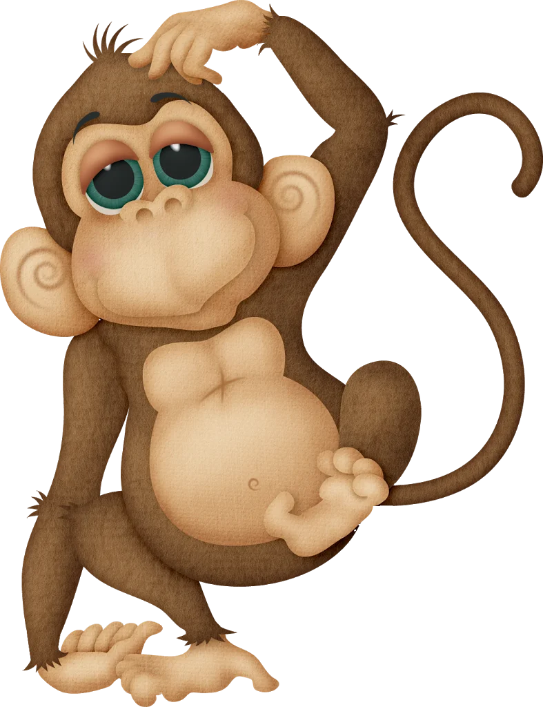 Whimsical Brown Monkey Clipart with Adorable Oversized Eyes and Playful Pose