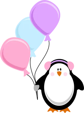 Adorable Penguin Birthday Celebration Clipart with Pastel Balloons