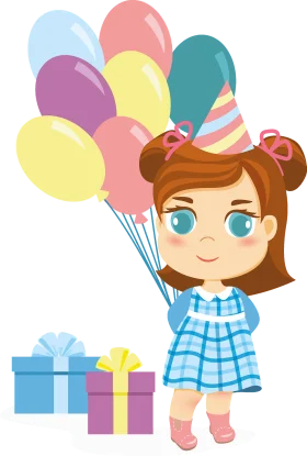 Cheerful Birthday Celebration Clipart with Adorable Little Girl and Festive Balloons