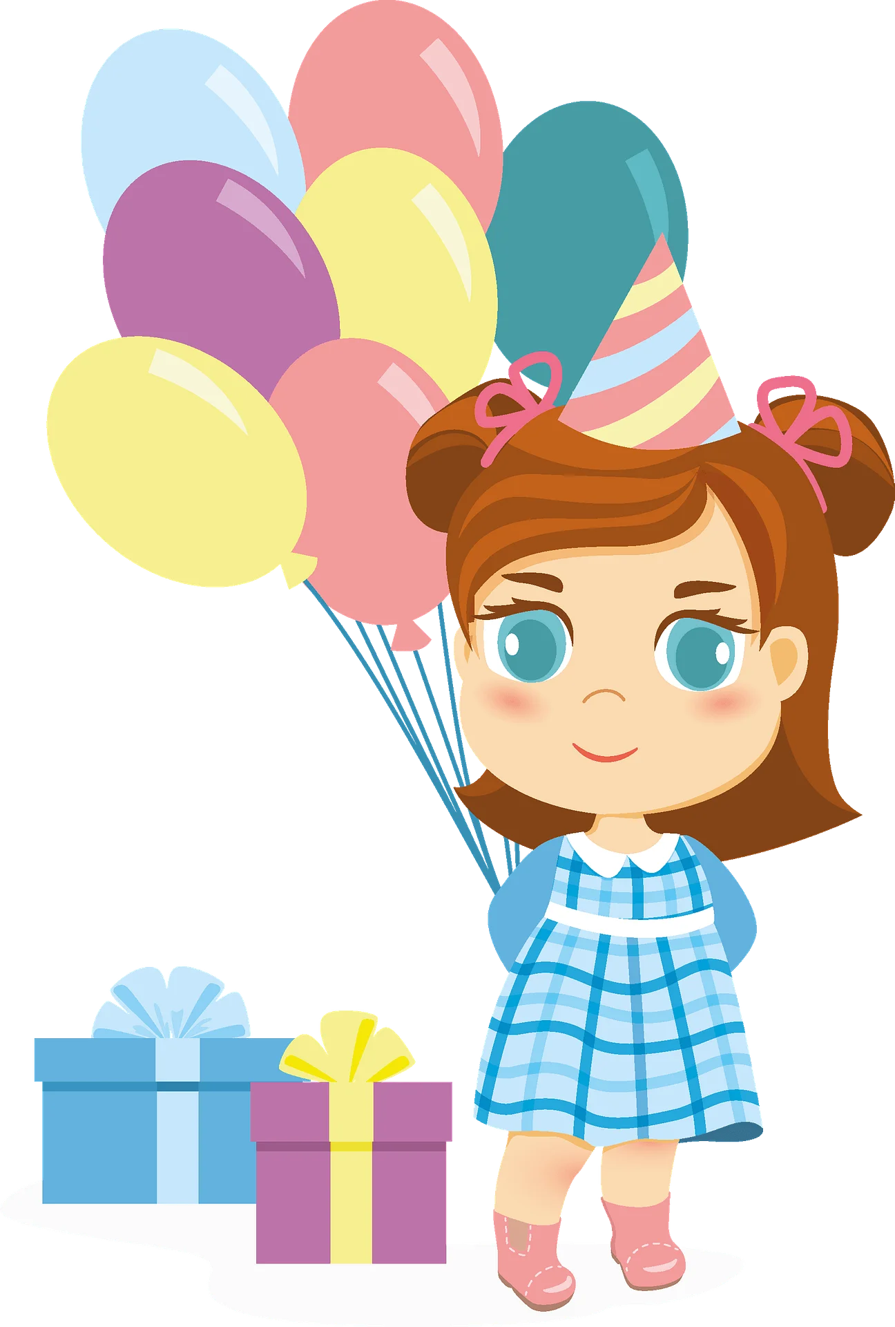 Cheerful Birthday Celebration Clipart with Adorable Little Girl and Festive Balloons