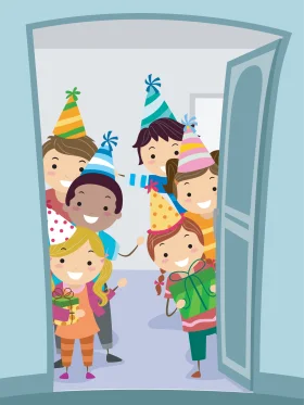 Cheerful Birthday Party Clipart: Friends Celebrating with Festive Party Hats