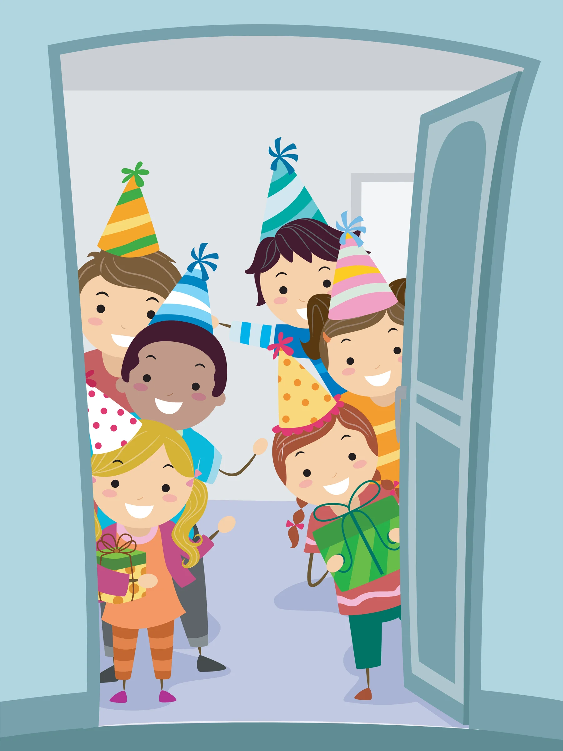 Cheerful Birthday Party Clipart: Friends Celebrating with Festive Party Hats