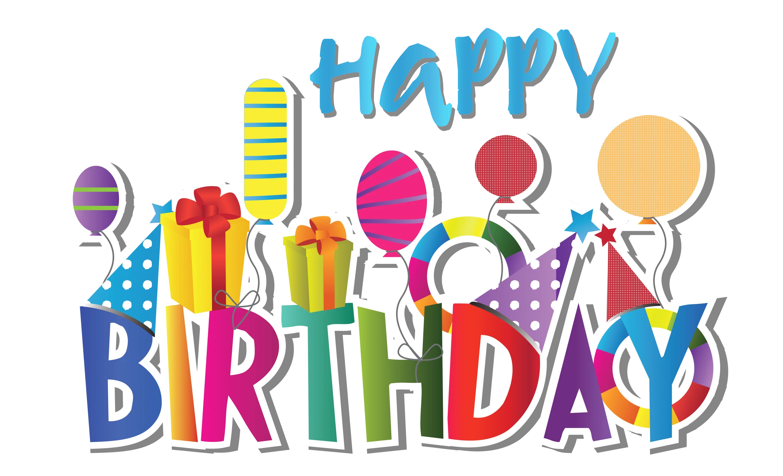 Cheerful Colorful Happy Birthday Celebration Clipart Design with Festive Elements