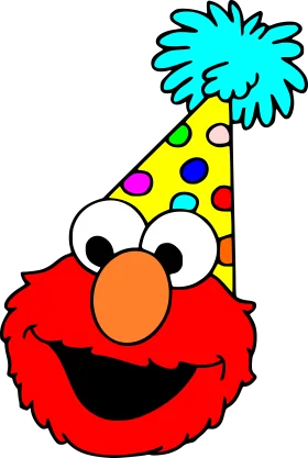 Cheerful Elmo Birthday Party Clipart with Colorful Party Hat and Joyful Expression