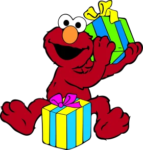 Cheerful Elmo from Sesame Street Celebrating with Colorful Birthday Presents Clipart