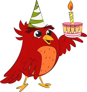 Cheerful Red Cartoon Bird Celebrating Birthday with Festive Clipart Design