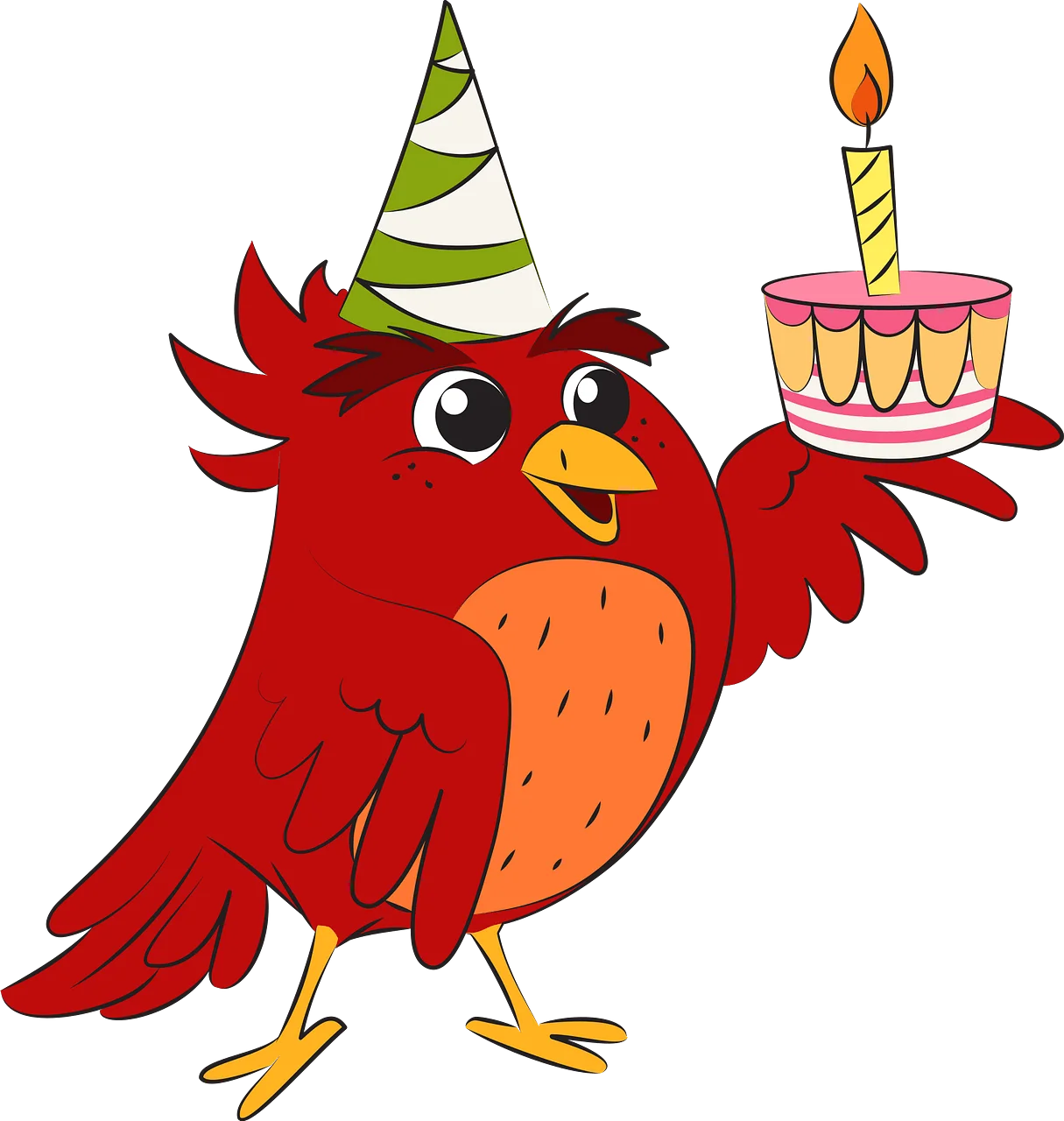 Cheerful Red Cartoon Bird Celebrating Birthday with Festive Clipart Design