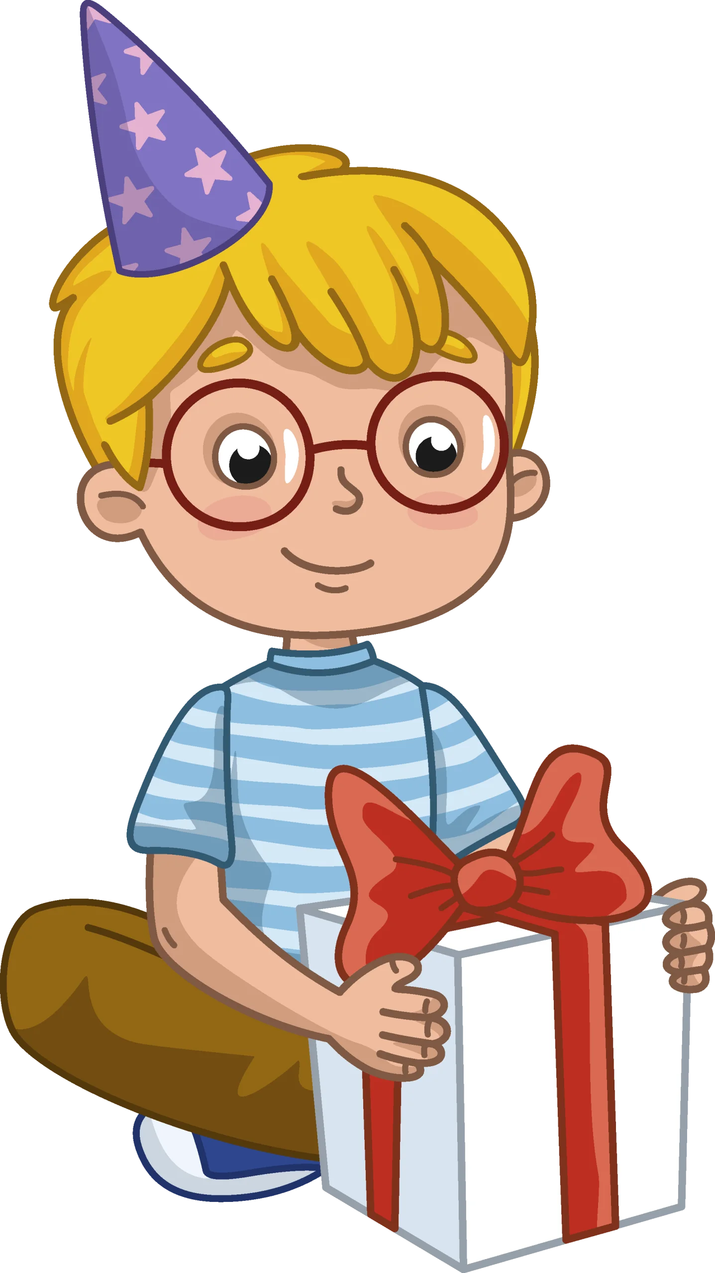 Cheerful Young Birthday Celebrant with Gift and Party Hat Clipart Design