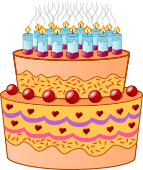 Festive Birthday Celebration Cake Clipart with Colorful Candles and Decorative Layers