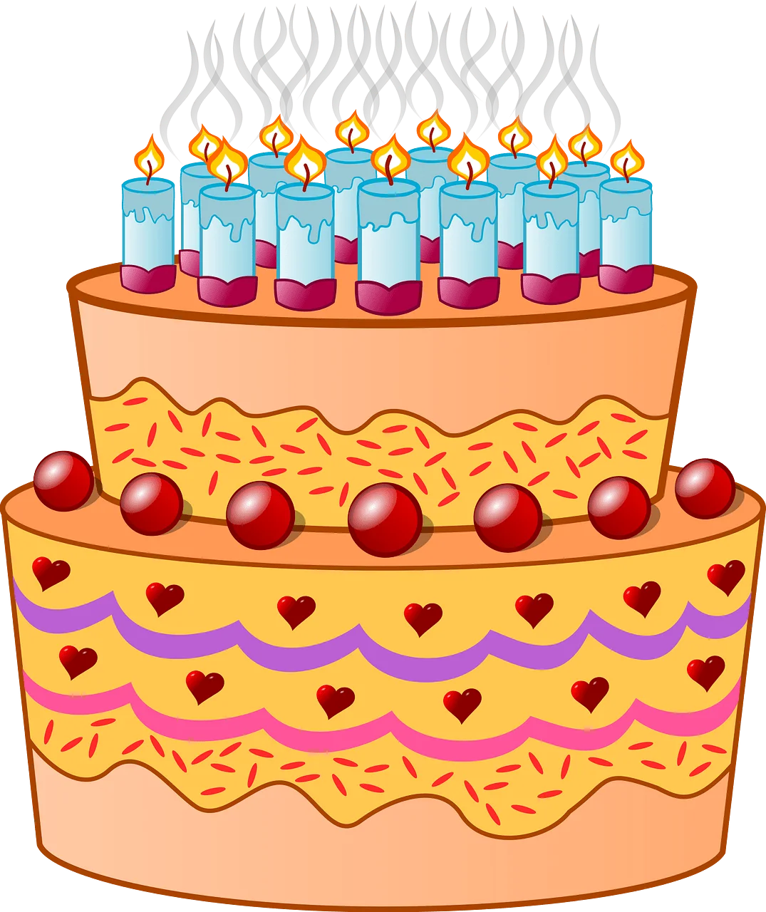 Festive Birthday Celebration Cake Clipart with Colorful Candles and Decorative Layers