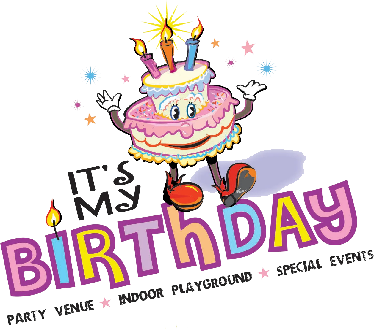 Whimsical Birthday Celebration Clipart with Cheerful Cartoon Cake Character