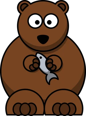 Adorable Cartoon Brown Bear Holding a Cute Fish Clipart Vector Illustration
