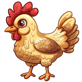 Adorable Cartoon Chicken Clipart with Charming Feathered Details and Playful Expression