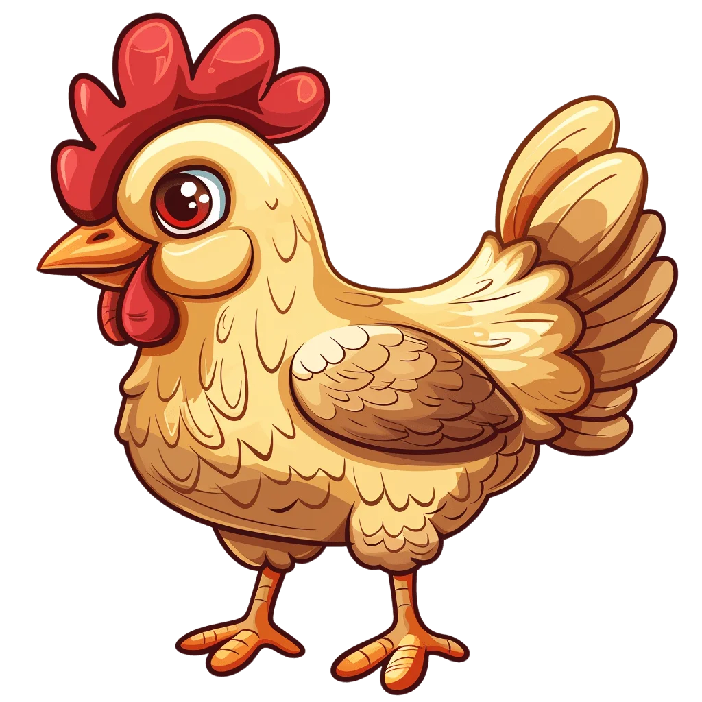 Adorable Cartoon Chicken Clipart with Charming Feathered Details and Playful Expression