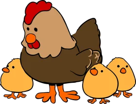 Adorable Farm Scene Cartoon Chicken Family Clipart Illustration with Hen and Chicks