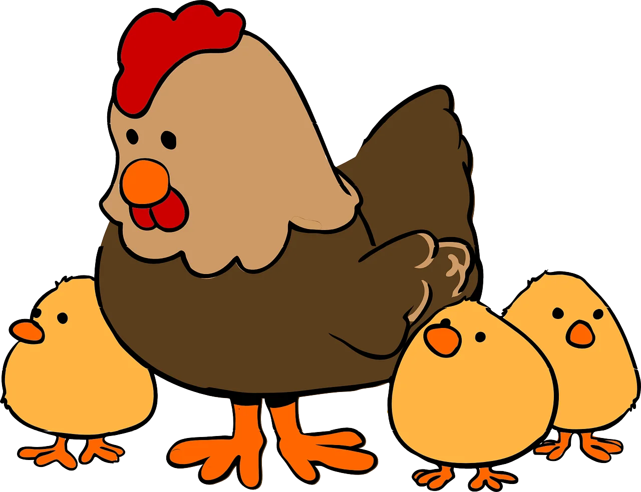 Adorable Farm Scene Cartoon Chicken Family Clipart Illustration with Hen and Chicks