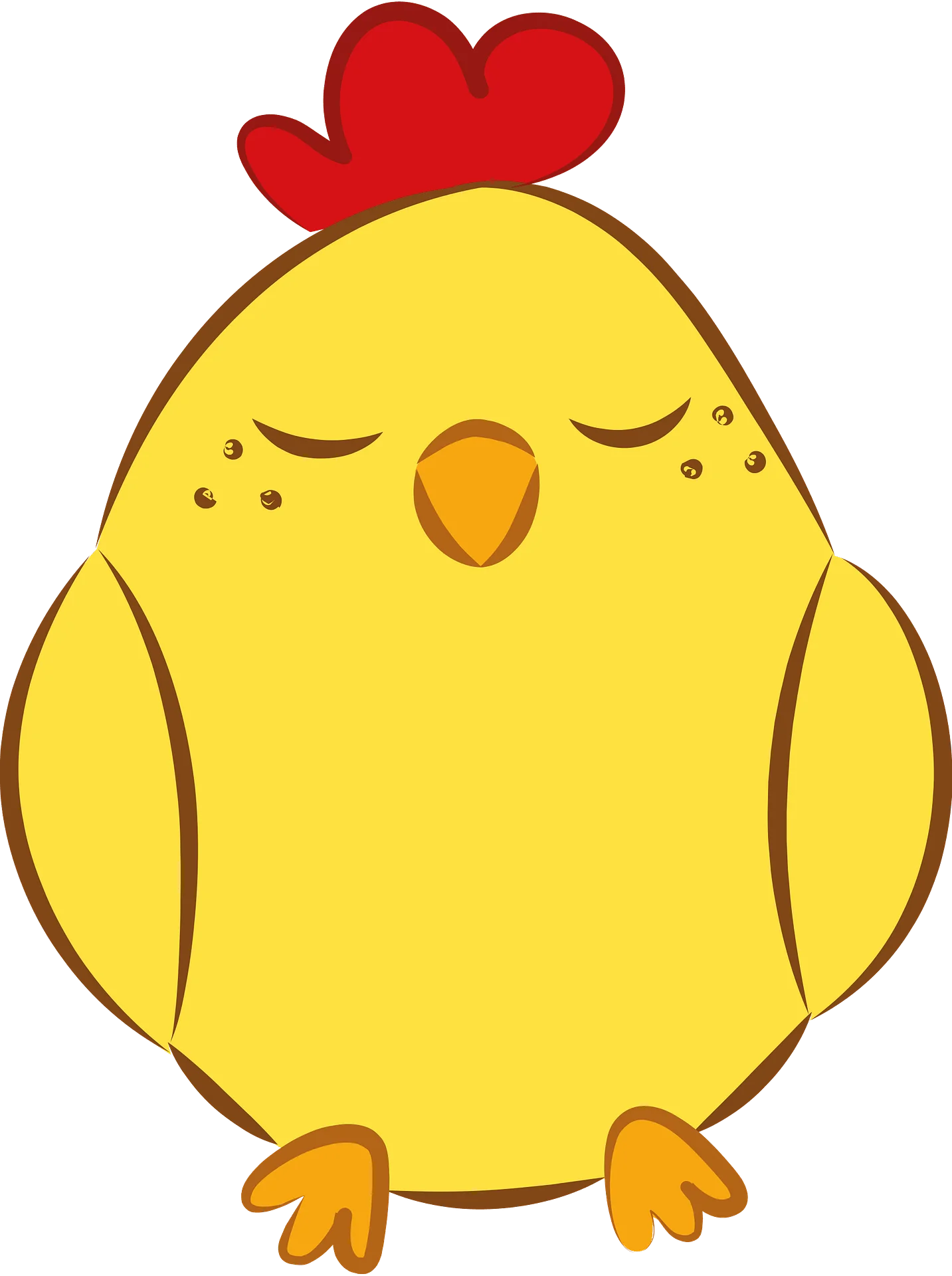 Adorable Round Yellow Chick Clipart with Rosy Red Comb and Closed Eyes