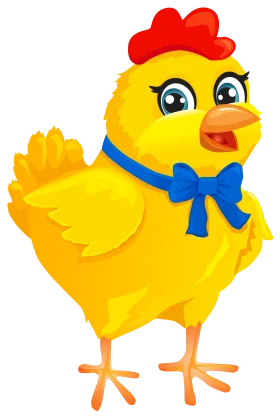 Charming Cartoon Chicken Clipart with Adorable Blue Bow and Red Hat