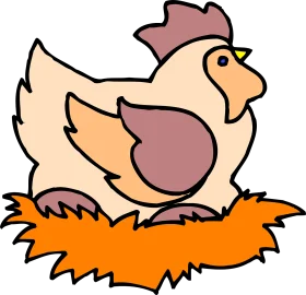 Charming Hen Sitting Comfortably on Cozy Orange Nest Cartoon Clipart Illustration