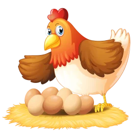 Cheerful Farmyard Hen Sitting Proudly on Nest of Fresh Eggs Cartoon Clipart