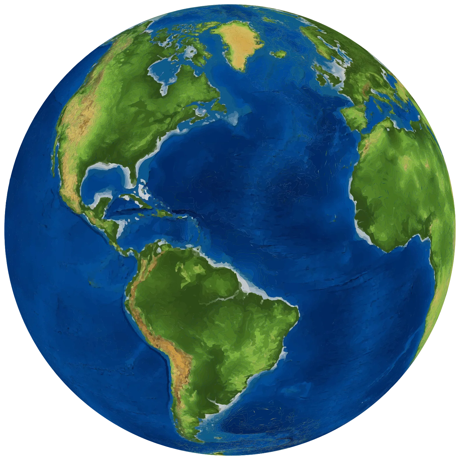Detailed Earth Clipart Visualization Showing Continents and Oceans Landscape
