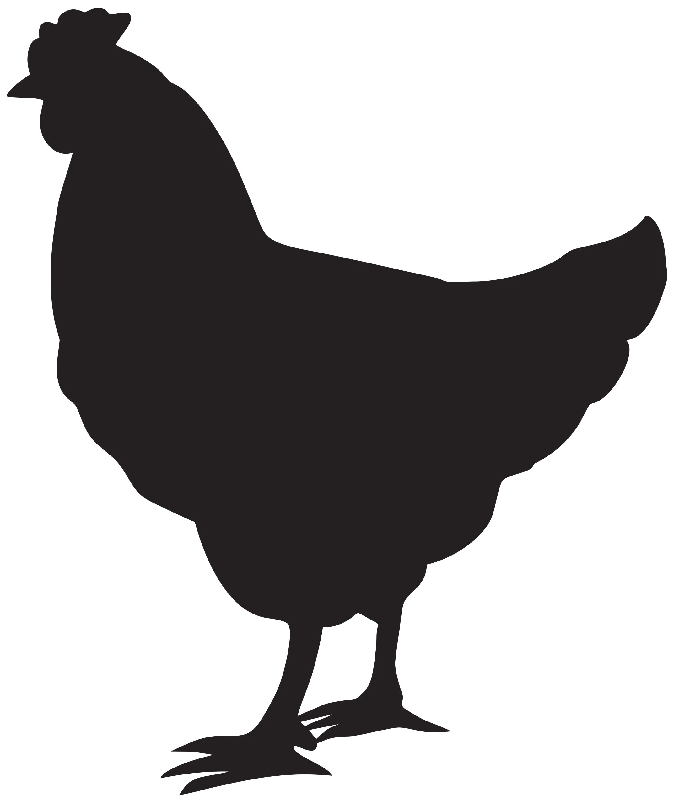 Elegant Black Silhouette of a Chicken Clipart Design for Farmyard Graphics