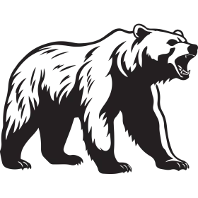 Fierce Black and White Growling Bear Clipart Illustration Design
