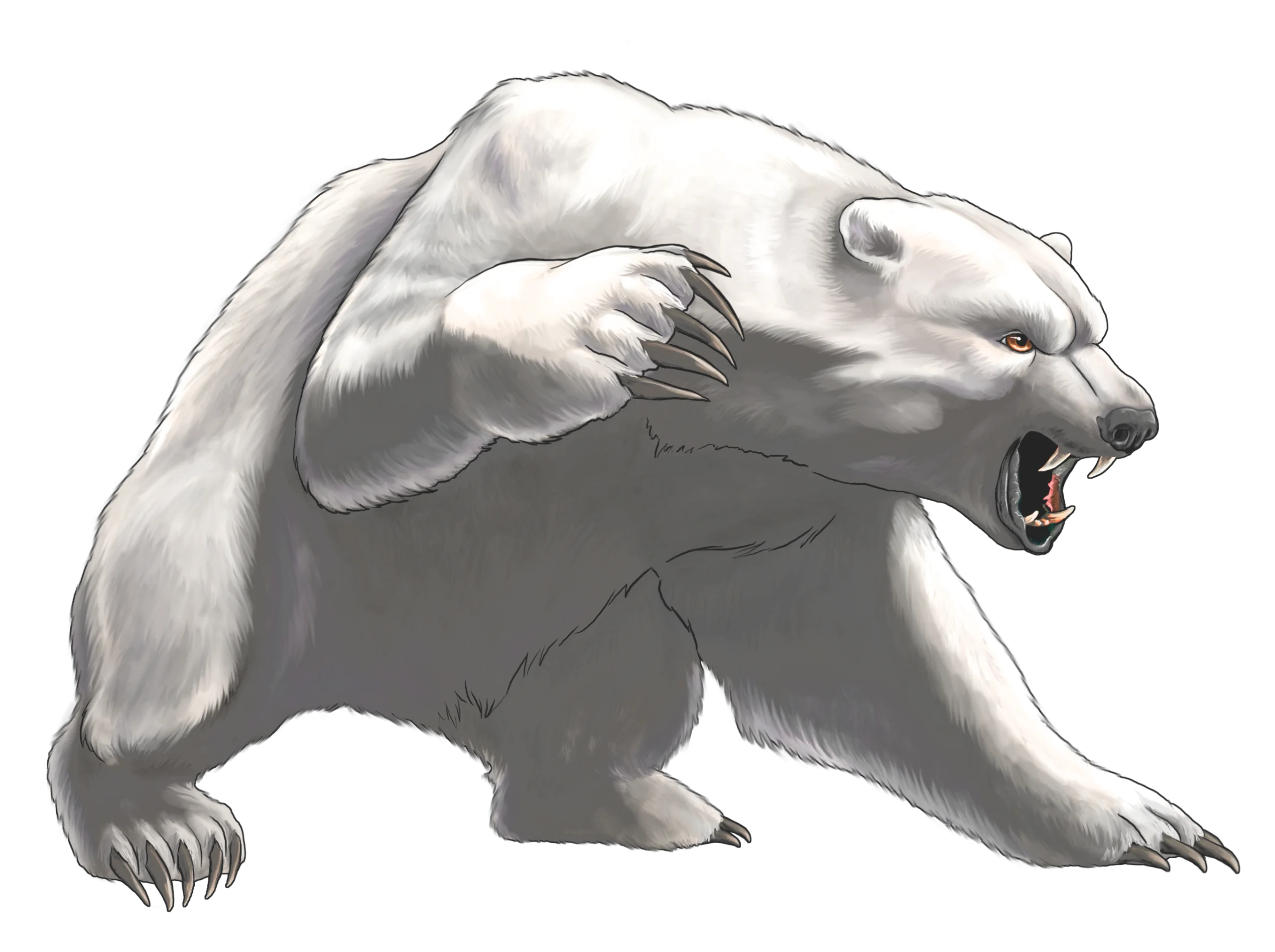 Fierce Monochromatic Polar Bear Clipart Illustration with Dramatic Stance