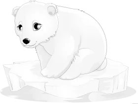 Gentle Polar Bear Cub Sitting on Ice Sketch Clipart Illustration