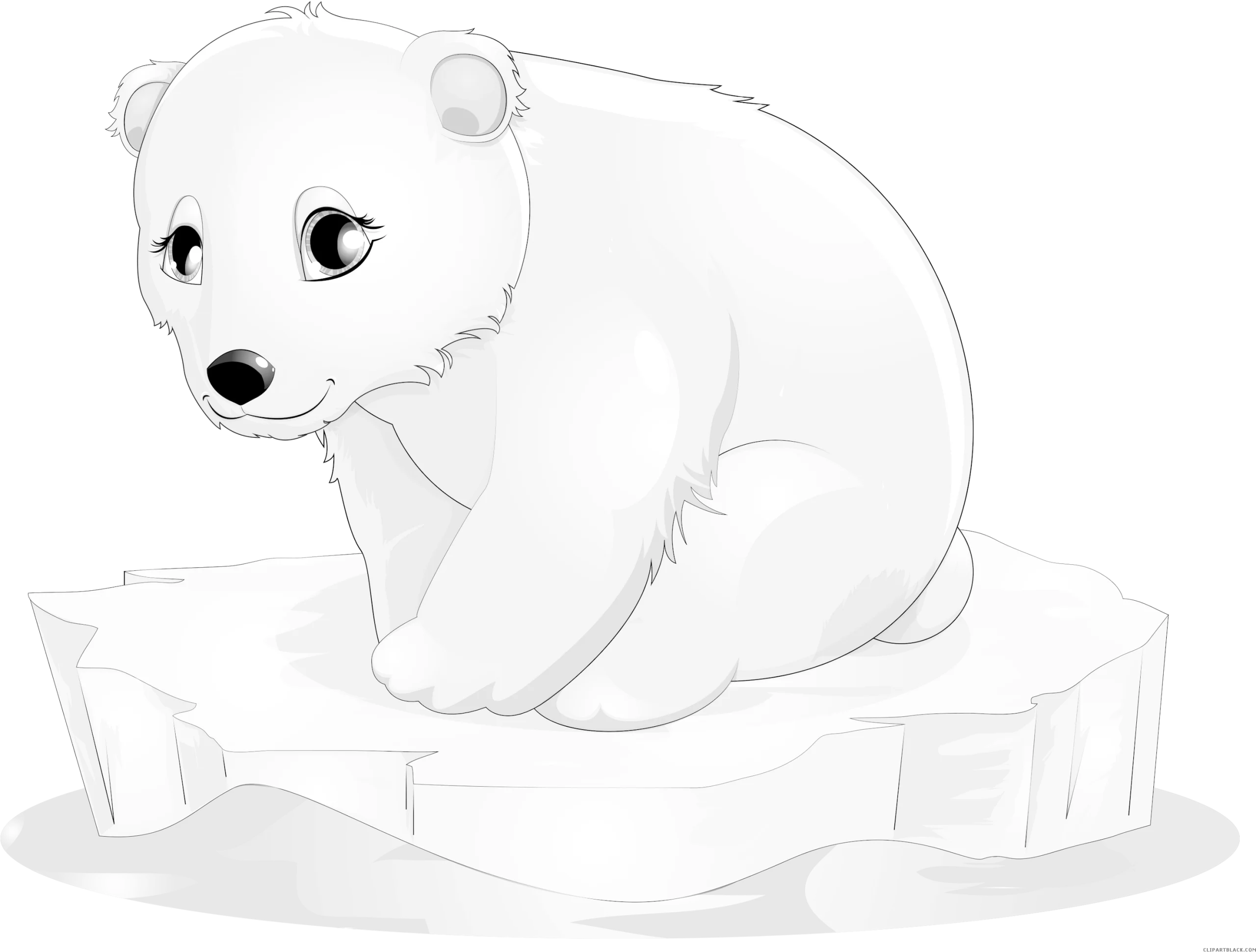 Gentle Polar Bear Cub Sitting on Ice Sketch Clipart Illustration