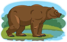 Majestic Brown Bear Standing in Serene Wilderness Clipart Illustration