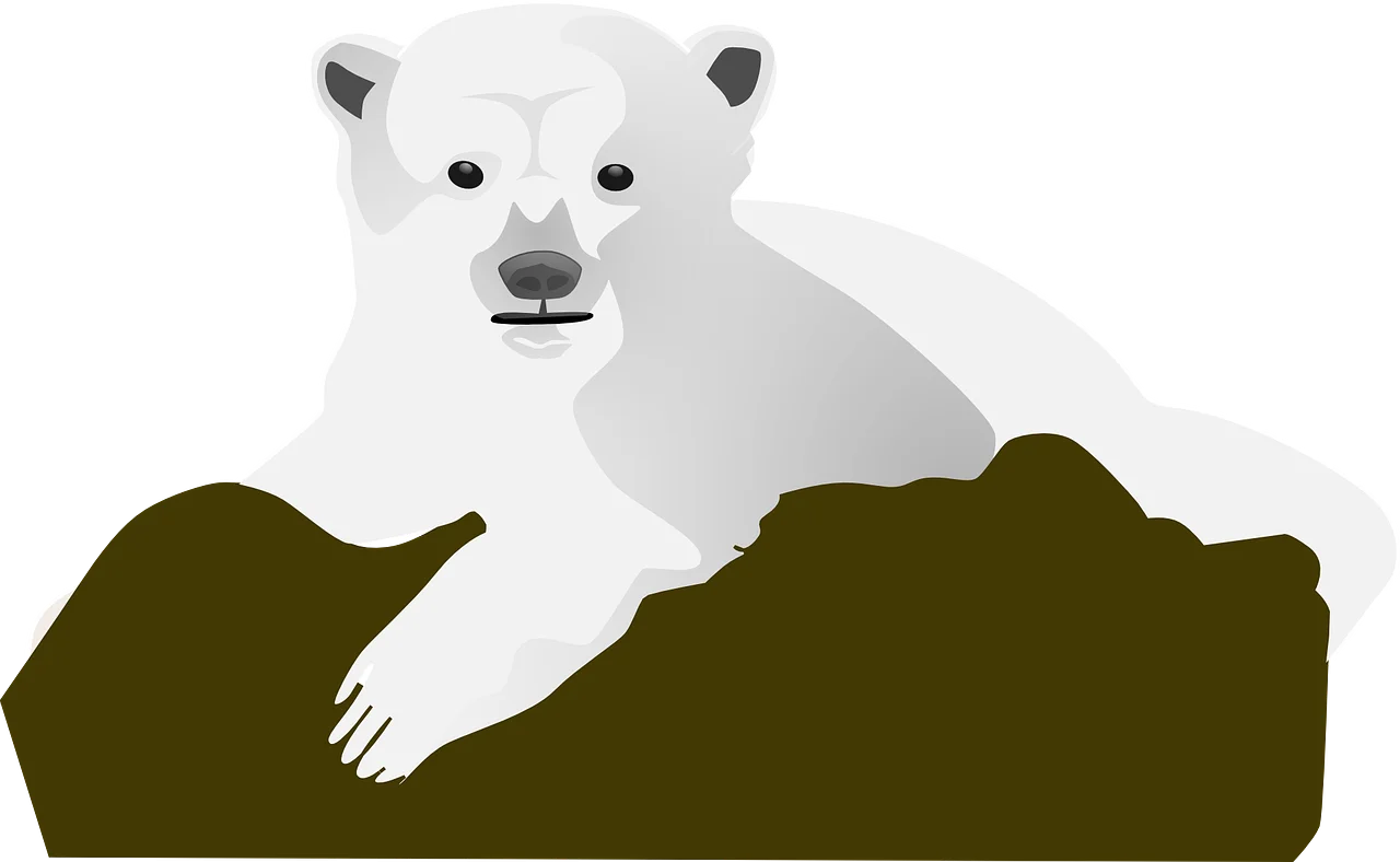 Minimalist Polar Bear Sitting on Rocky Terrain Graphic Clipart Design