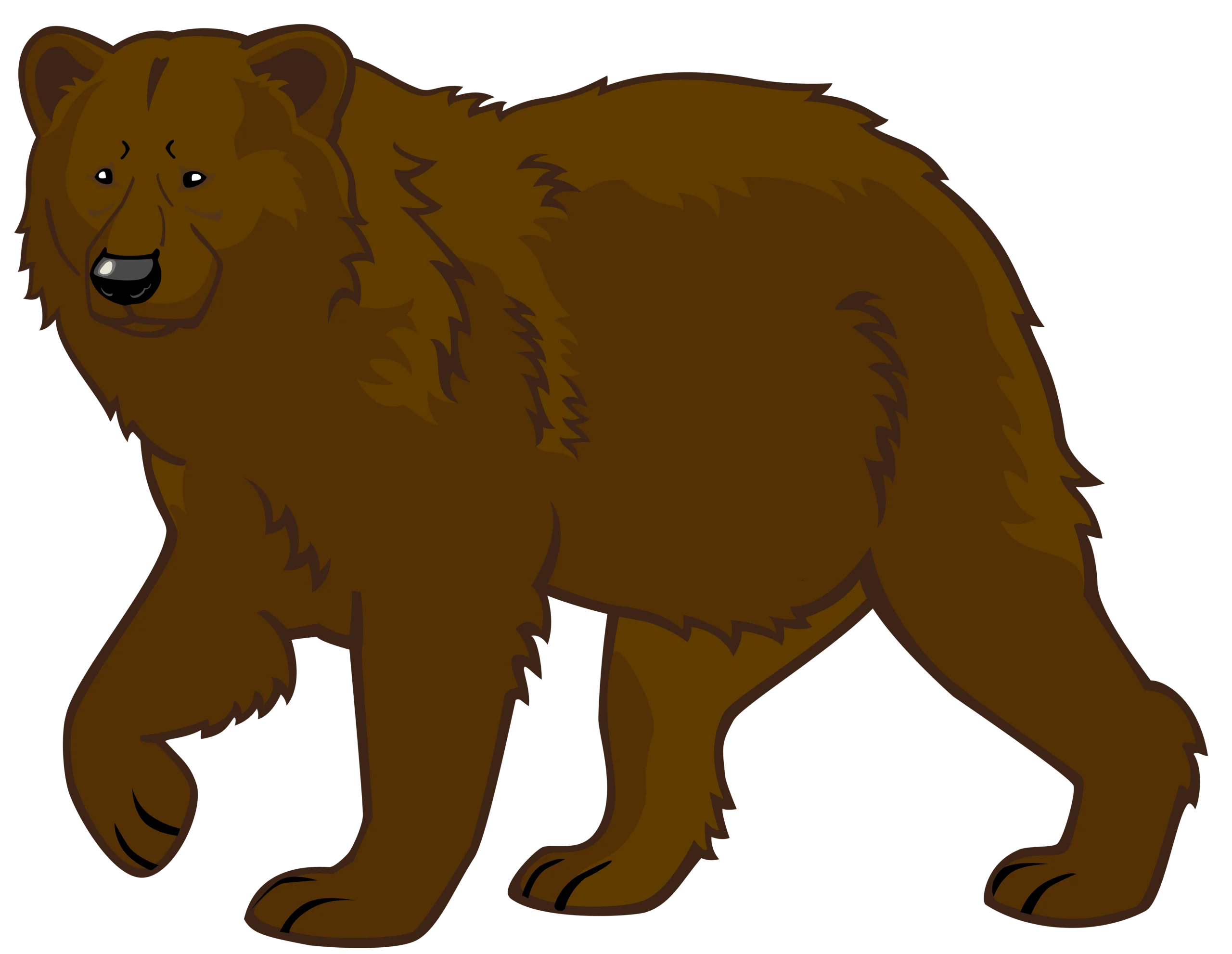 Rustic Brown Grizzly Bear Walking Pose Cartoon Clipart Illustration