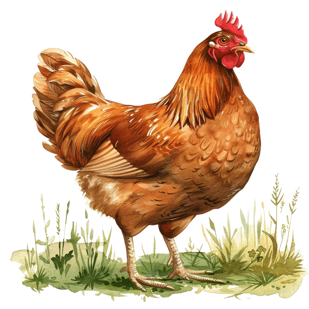 Rustic Farmyard Rooster Clipart: Detailed Watercolor Illustration of Hen