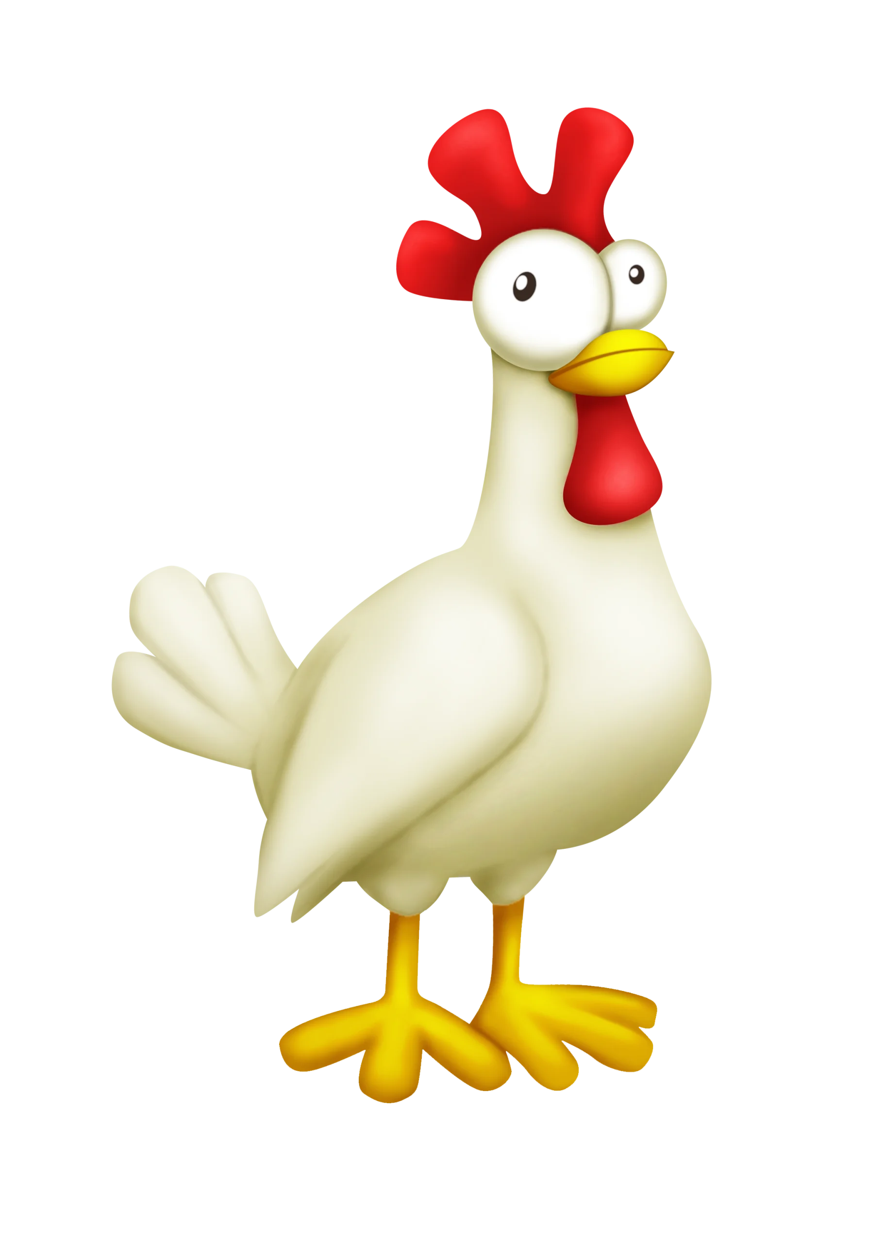 Whimsical White Cartoon Chicken Clipart with Comical Wide-Eyed Expression