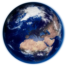 Detailed Earth Clipart Showcasing Continents, Oceans, and Atmospheric Layers