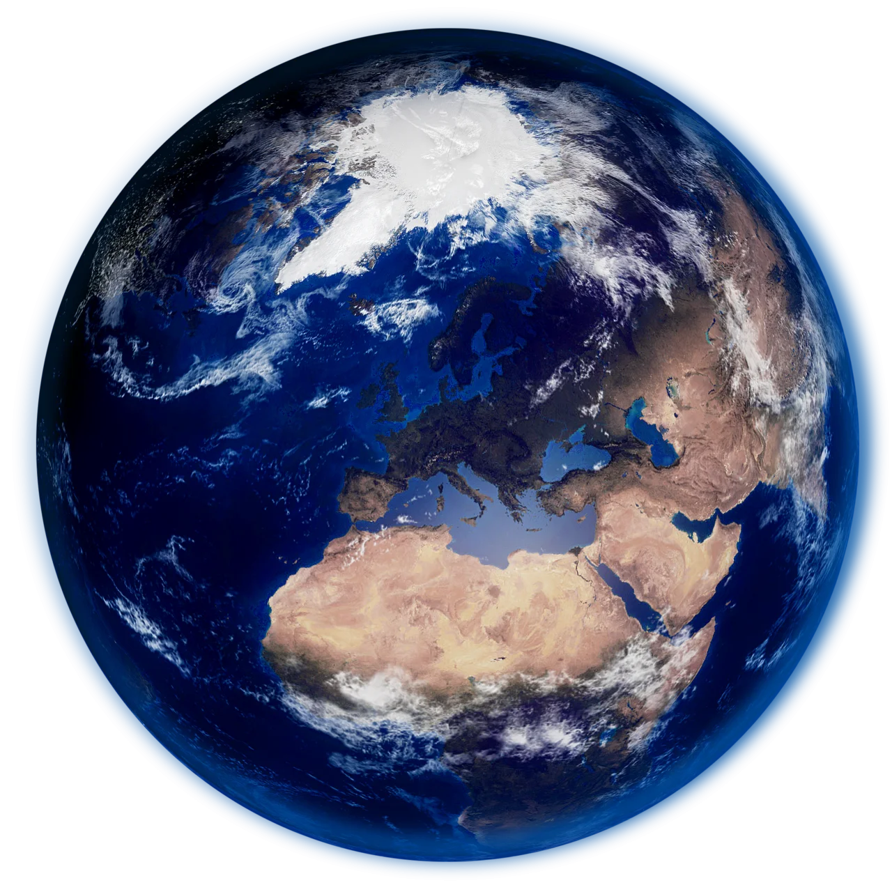 Detailed Earth Clipart Showcasing Continents, Oceans, and Atmospheric Layers