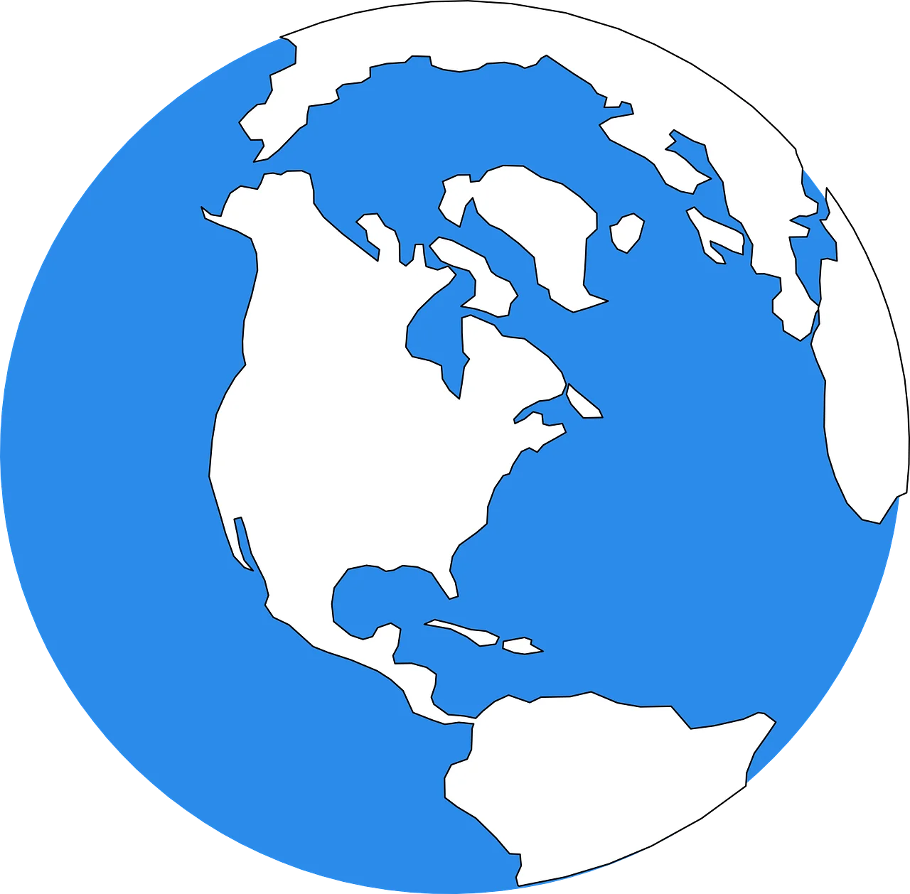 Minimalist Blue and White Earth Clipart Representing Continents and Oceans