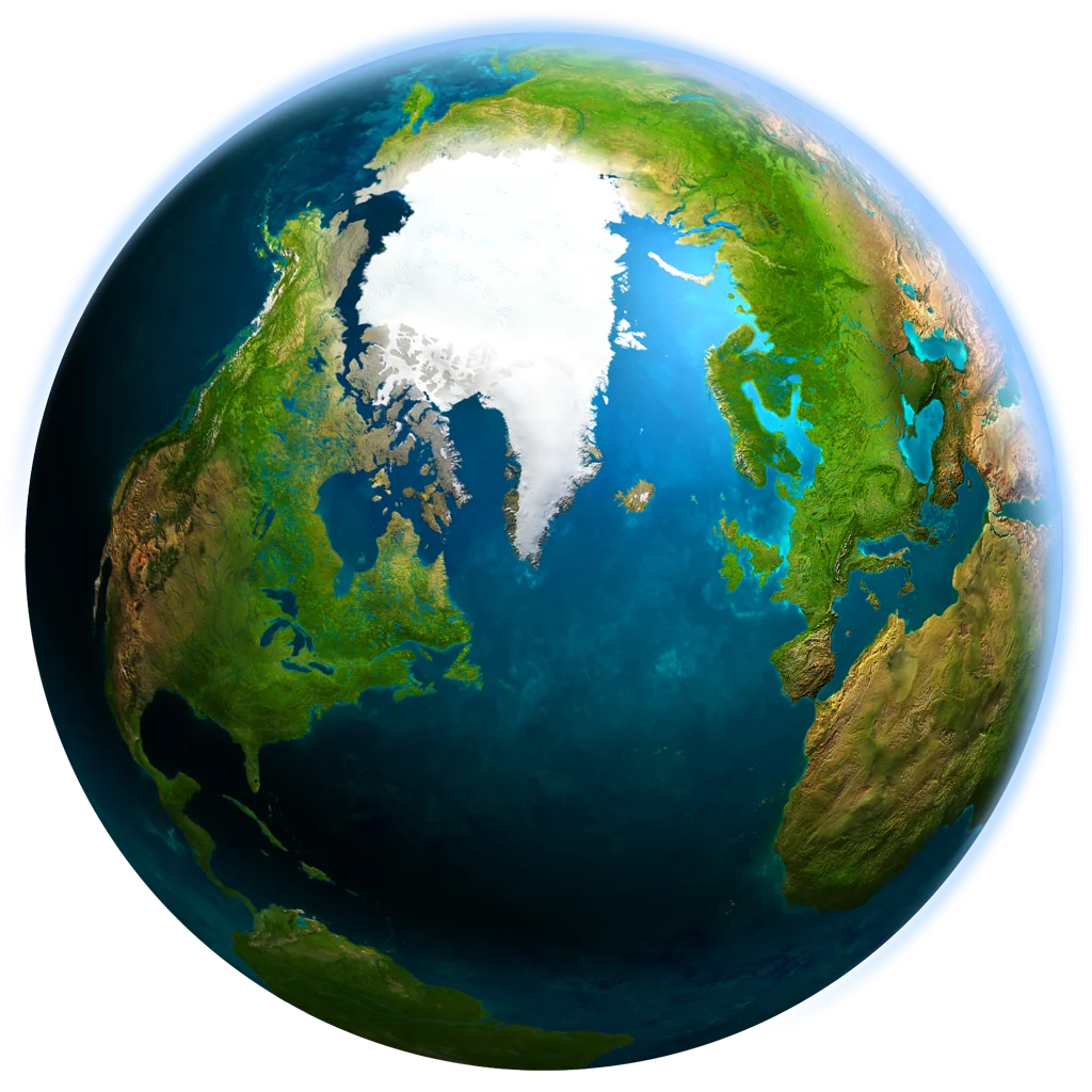 Photorealistic 3D Earth Clipart Showcasing Detailed Geographical Terrain and Oceans