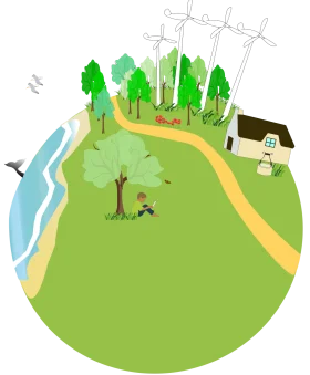 Serene Earth Environment Clipart Showcasing Renewable Energy and Natural Landscape