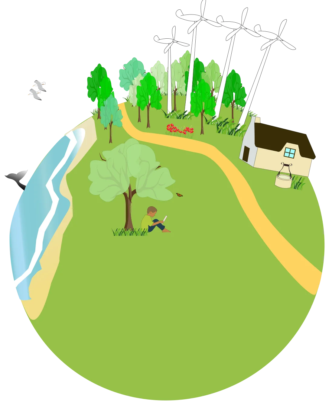 Serene Earth Environment Clipart Showcasing Renewable Energy and Natural Landscape