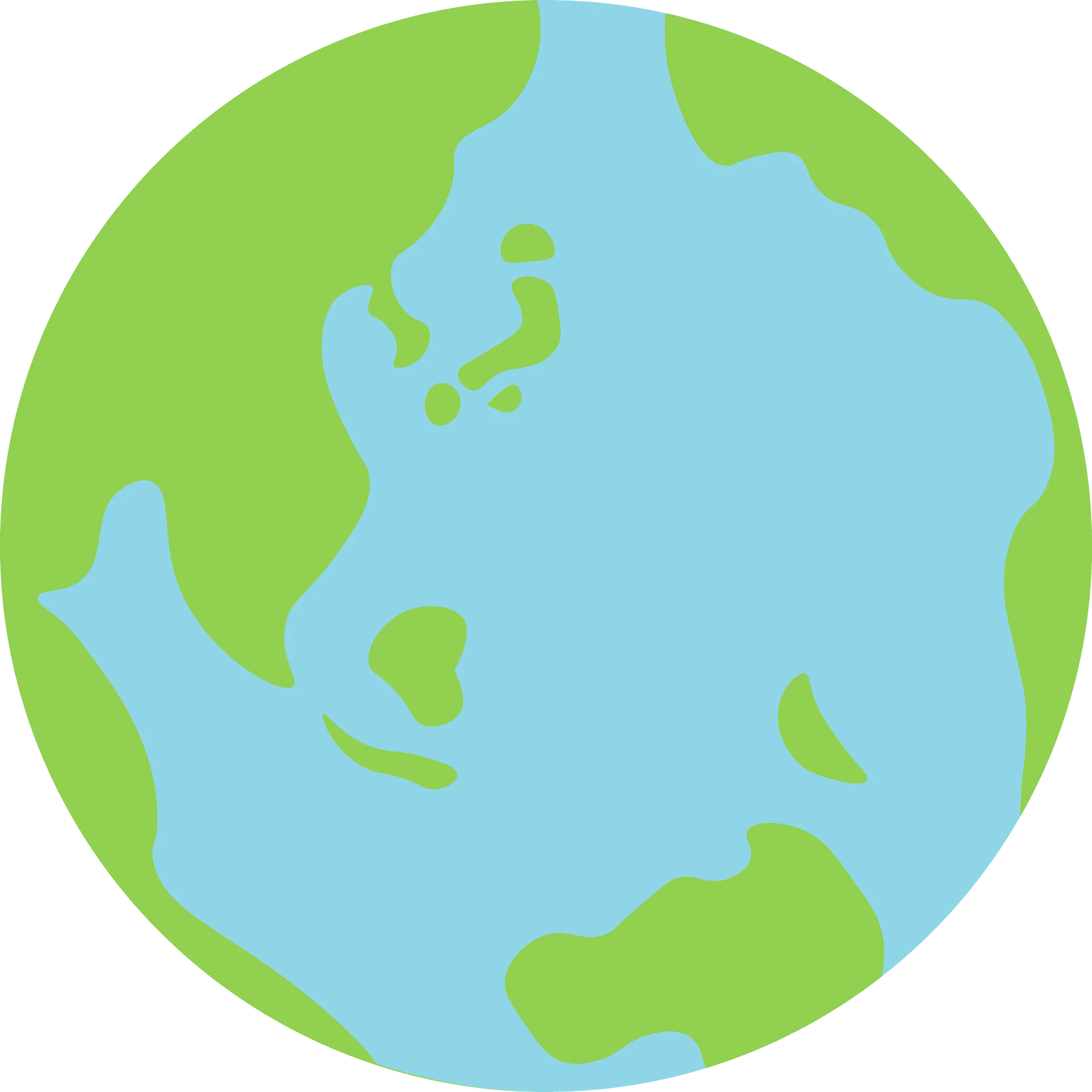 Simplified Earth Clipart Illustration: Minimalist Global Representation with Green Landmasses