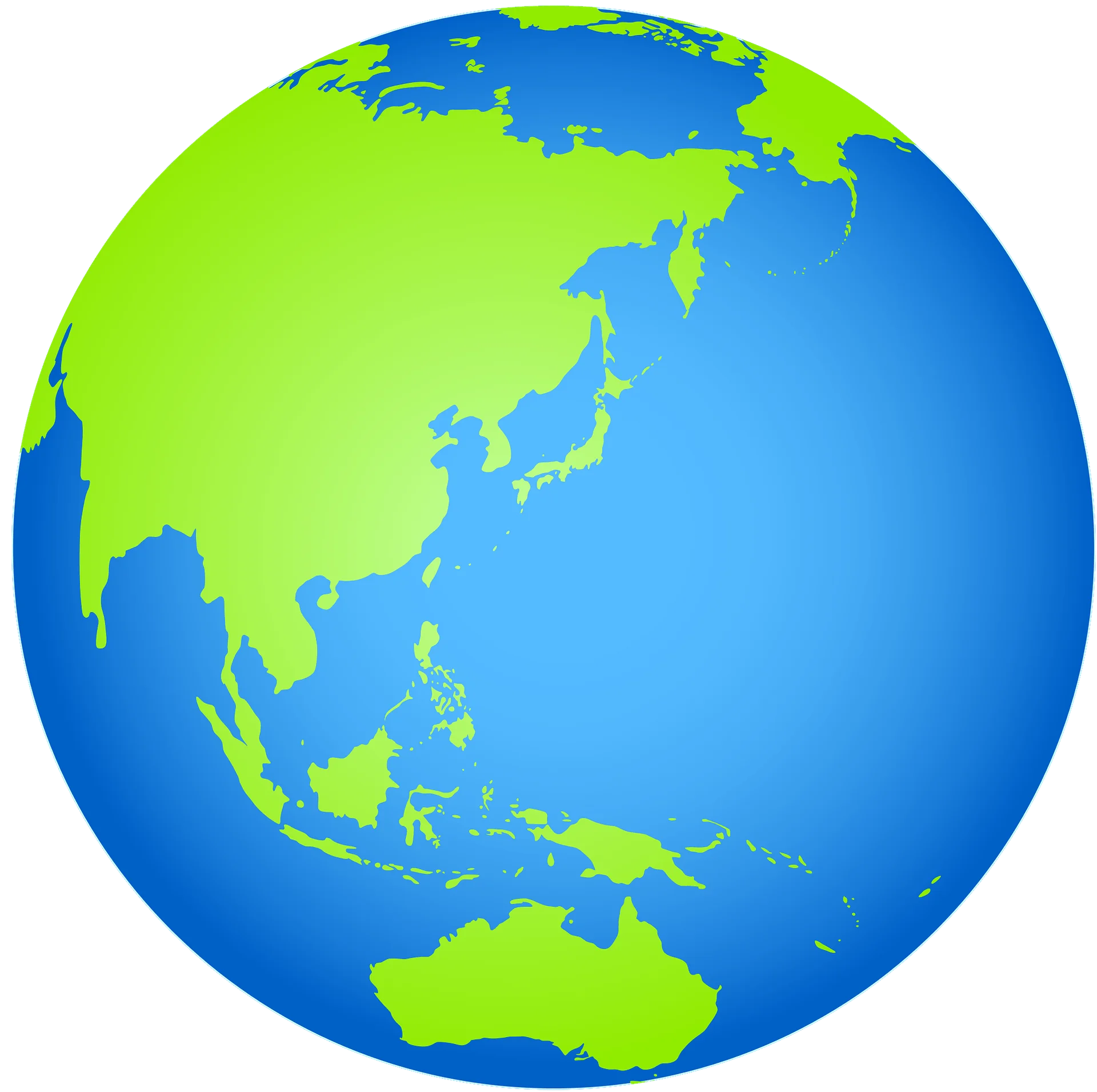 Simplified Earth Clipart Showcasing Continents in Bright Green and Azure Blue