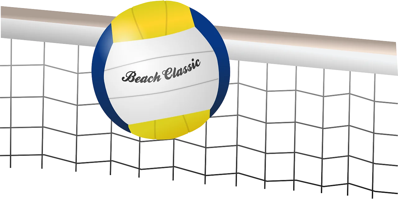 Beach Volleyball Classic Clipart - Sporty Illustrated Volleyball on Net Design