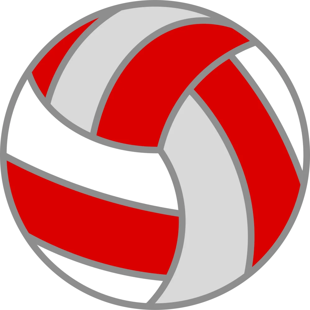 Dynamic Red and White Volleyball Clipart Design with Curved Panel Lines
