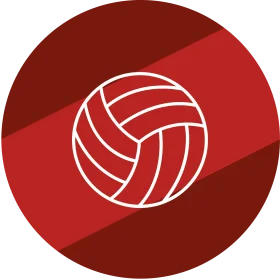 Dynamic Red Volleyball Clipart Icon with Geometric Background Design