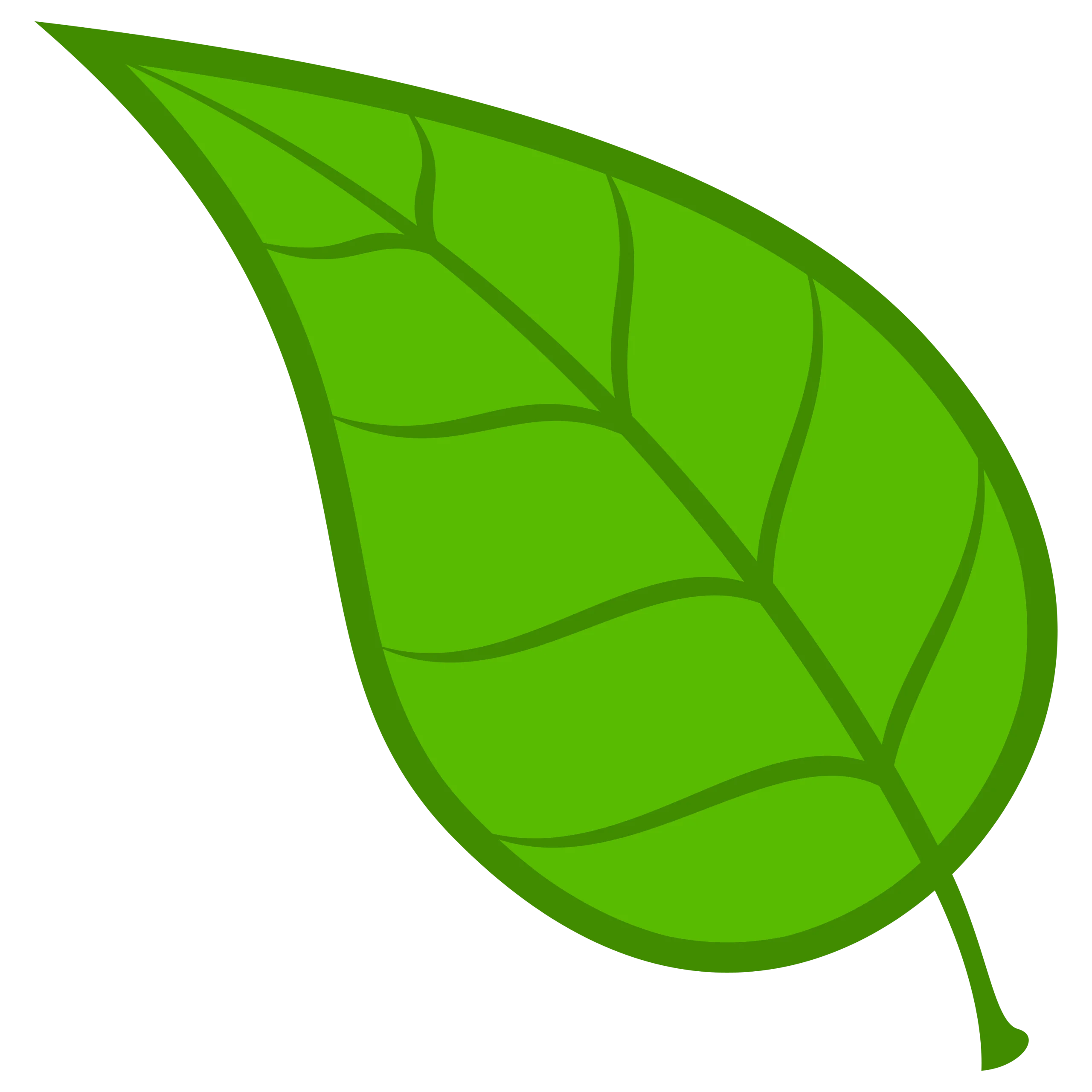 Simple Green Leaf Clipart with Delicate Veining and Natural Curved Shape