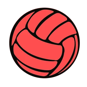 Stylish Red Volleyball Clipart Design with Bold Black Outline