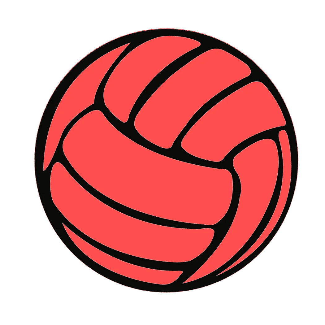 Stylish Red Volleyball Clipart Design with Bold Black Outline