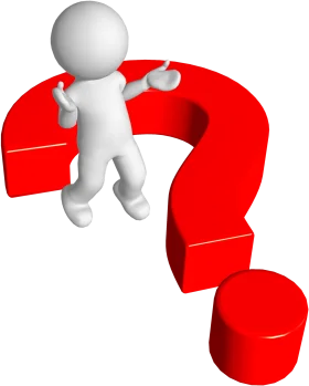 3D Stick Figure Standing on a Giant Red Question Mark Clipart Illustration